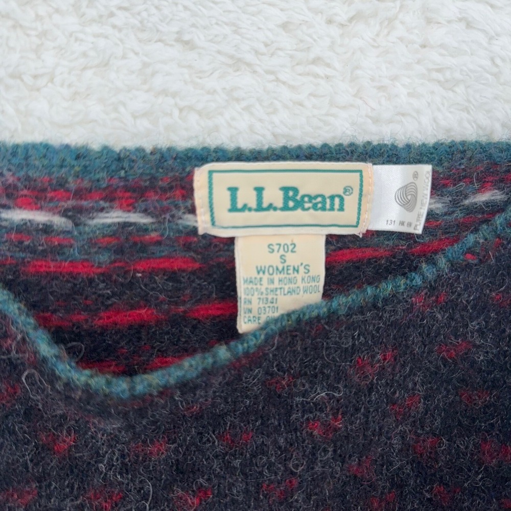 vtg LL BEAN SHETLAND WOOL FAIR ISLE KNIT SWEATER Fits XXS Cottagecore Grannycore - Picture 5 of 8